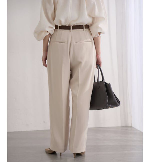 IENA「&NAVY ジョーゼットサイドゴムタックパンツ」|スラックス|