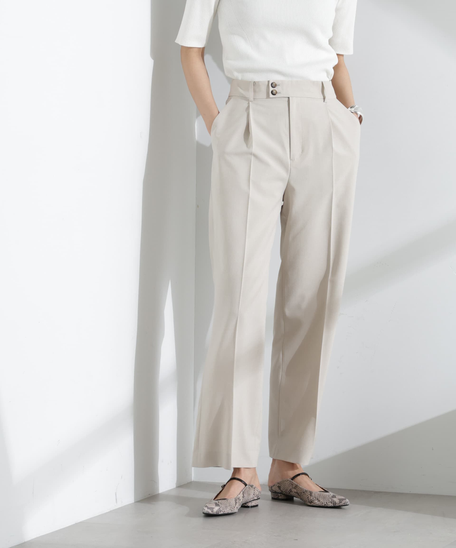 nano･universe「ライトファンクション タックセミワイドパンツ(セットアップ可)」|チノ|アイボリー7