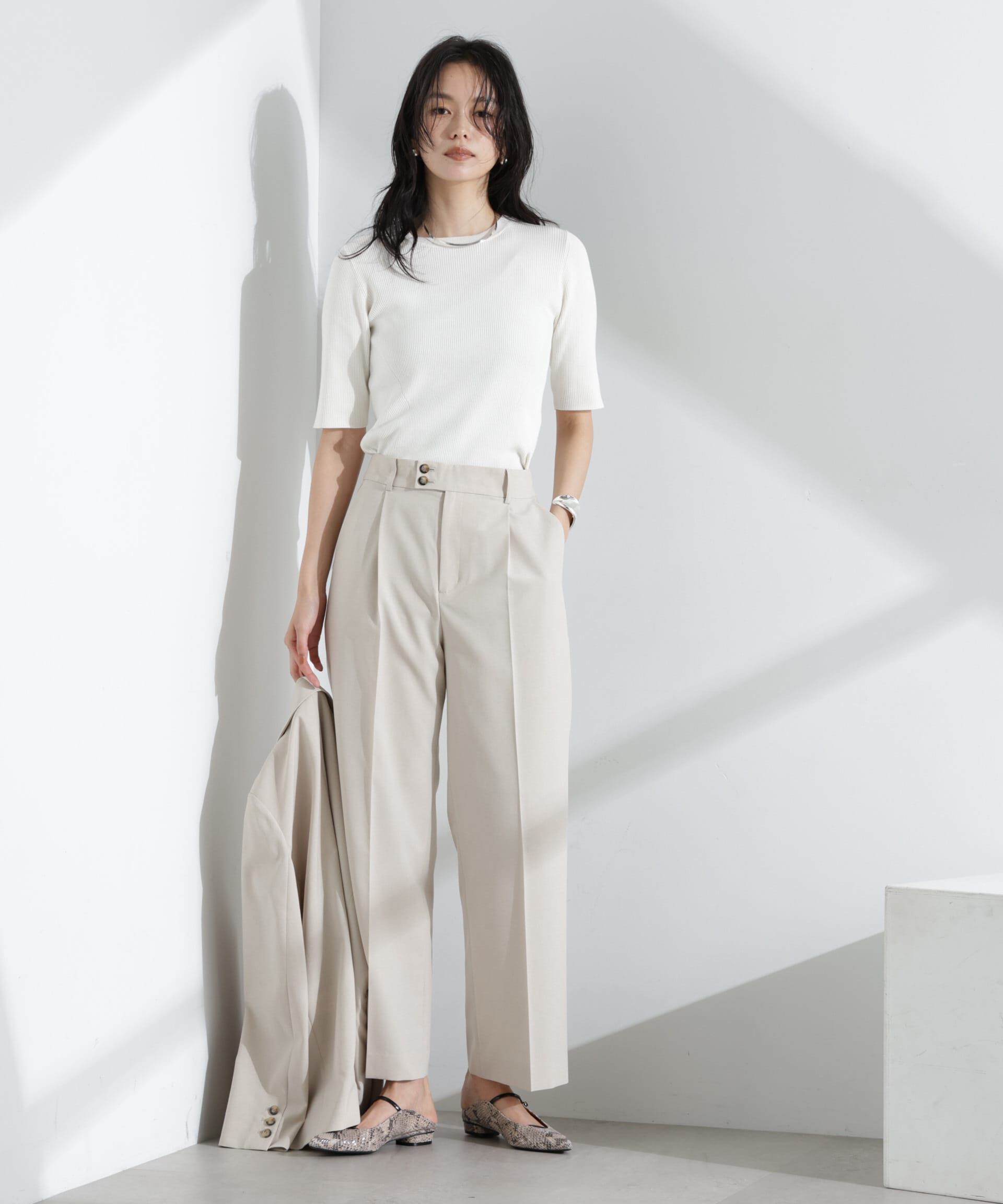 nano･universe「ライトファンクション タックセミワイドパンツ(セットアップ可)」|チノ|