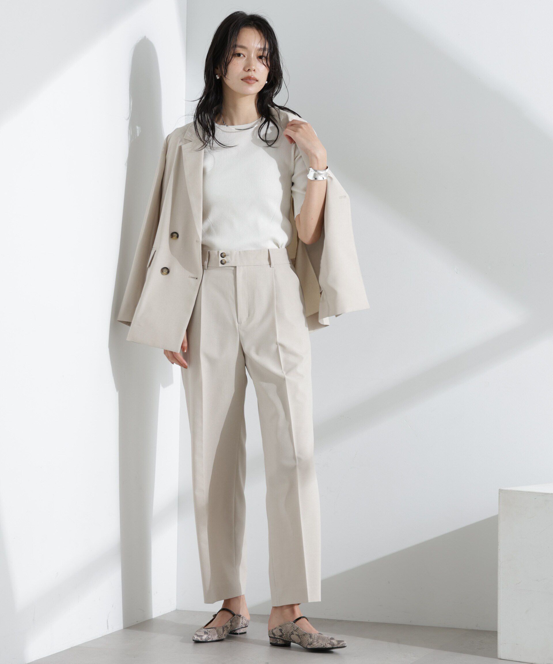 nano･universe「ライトファンクション タックセミワイドパンツ(セットアップ可)」|チノ|