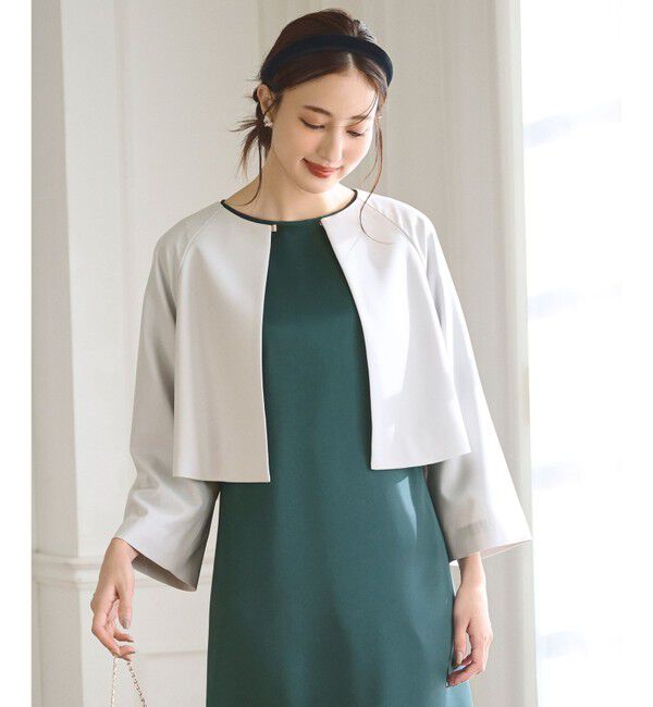 any SiS「【洗える】セレモニークロップド ジャケット」|ノーカラージャケット|ライトグレー