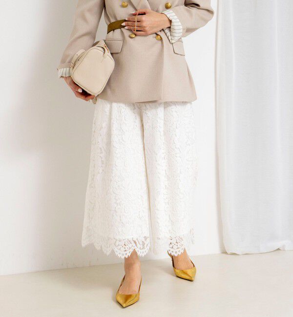 NOLLEY'S「クロップドワイドレースパンツ」|キュロット|ホワイト