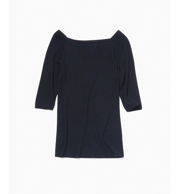 ROPE「【洗える】シルク100％ 5分袖リブトップス/スキンニット」|Tシャツ・カットソー|ブラック(01)