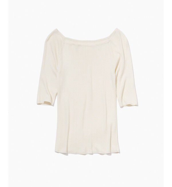 ROPE「【洗える】シルク100％ 5分袖リブトップス/スキンニット」|Tシャツ・カットソー|オフホワイト(15)