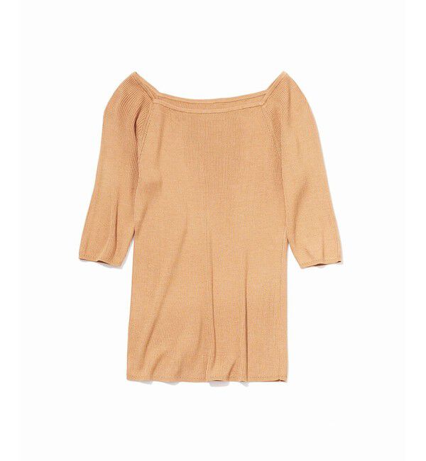 ROPE「【洗える】シルク100％ 5分袖リブトップス/スキンニット」|Tシャツ・カットソー|キャメル(25)