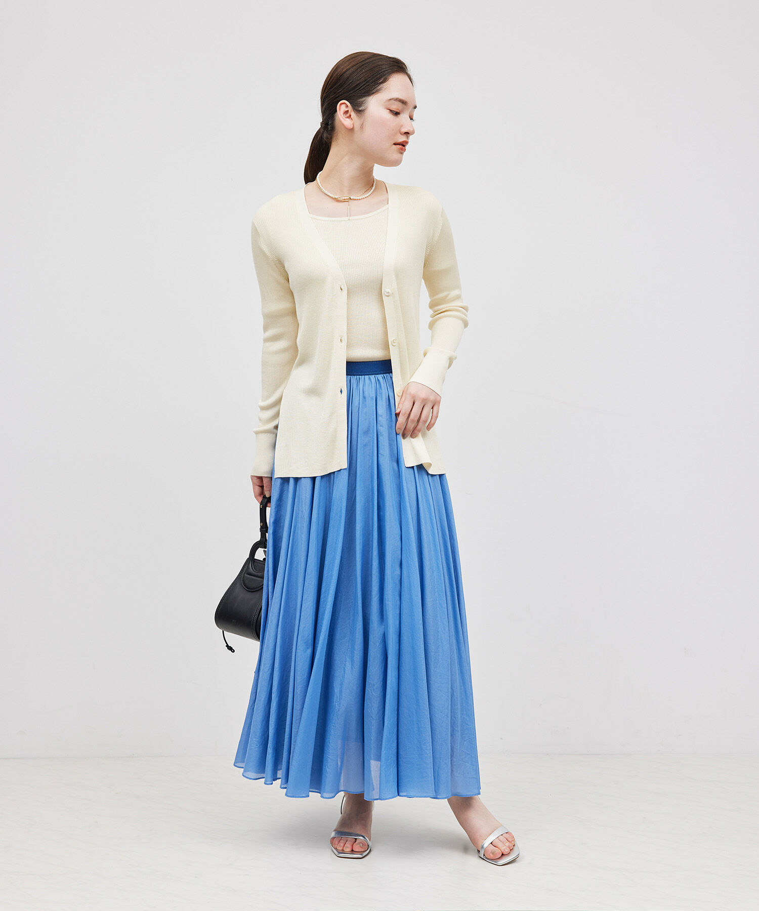 ROPE「【洗える】シルク100％ 5分袖リブトップス/スキンニット」|Tシャツ・カットソー|