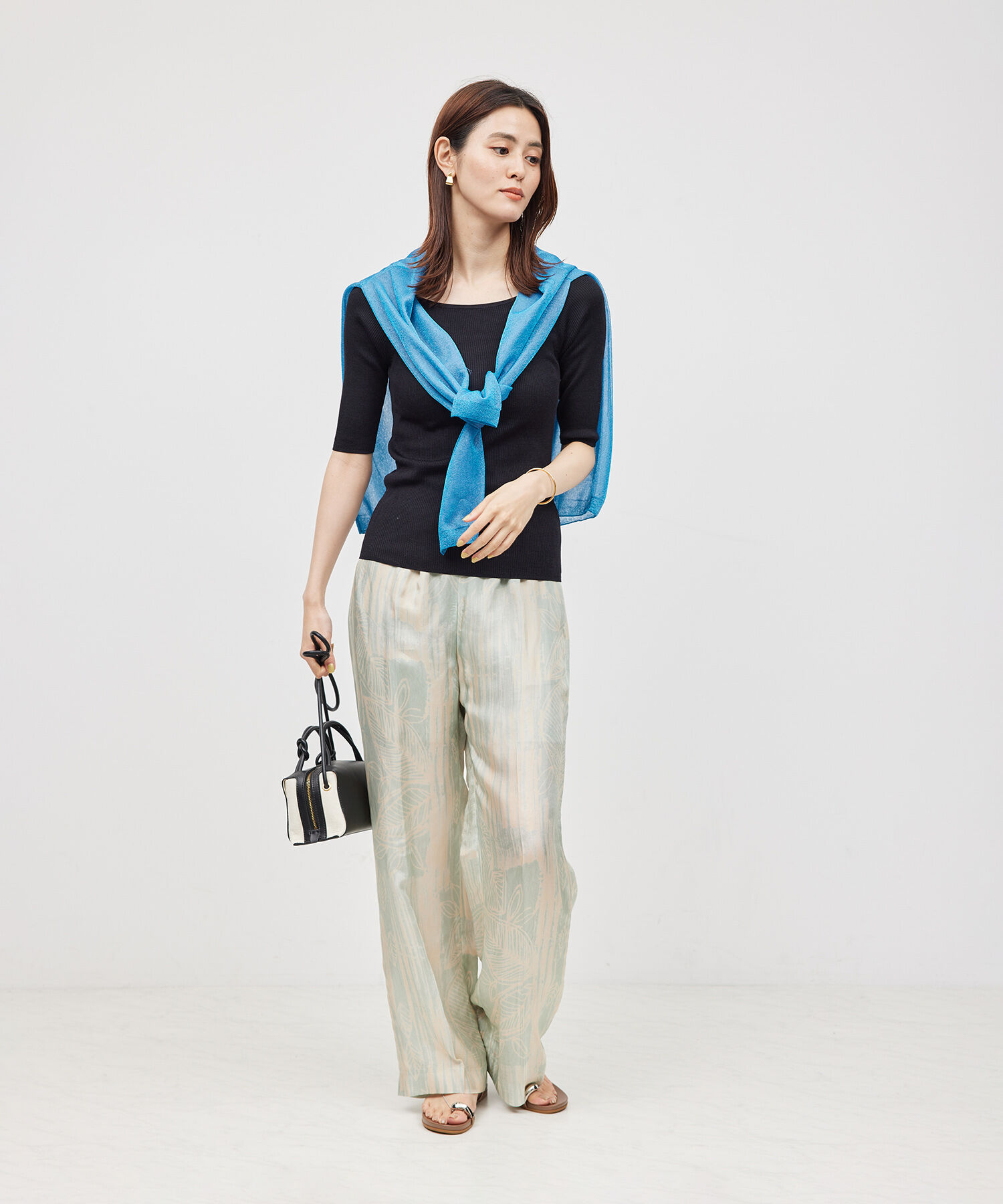 ROPE「【洗える】シルク100％ 5分袖リブトップス/スキンニット」|Tシャツ・カットソー|