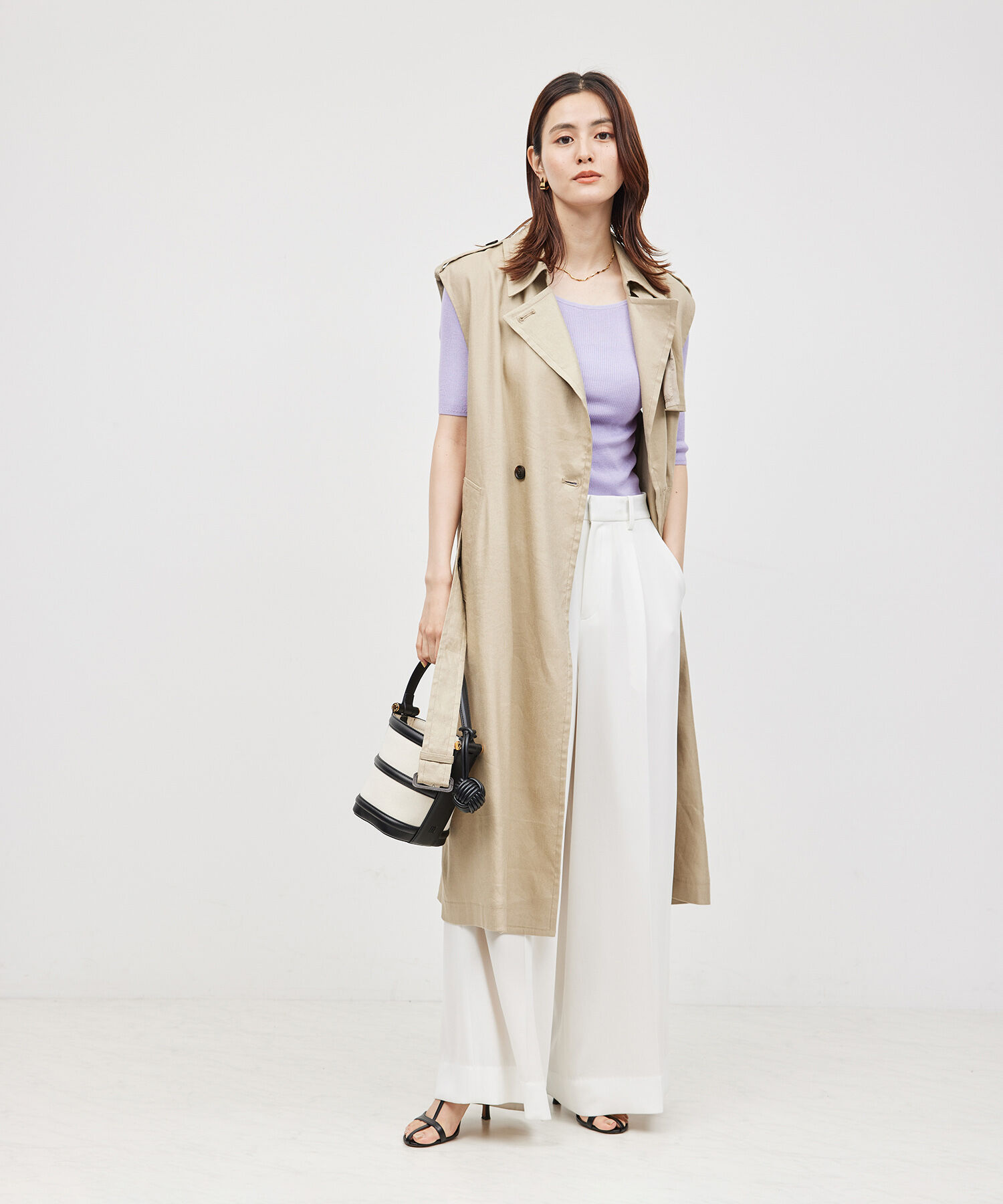 ROPE「【洗える】シルク100％ 5分袖リブトップス/スキンニット」|Tシャツ・カットソー|