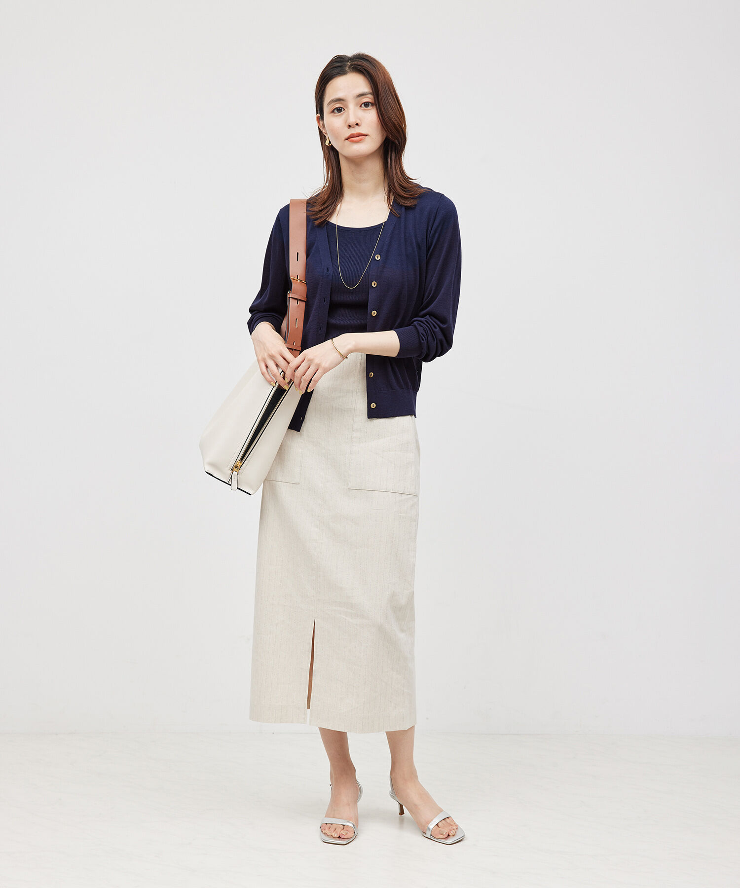 ROPE「【洗える】シルク100％ 5分袖リブトップス/スキンニット」|Tシャツ・カットソー|