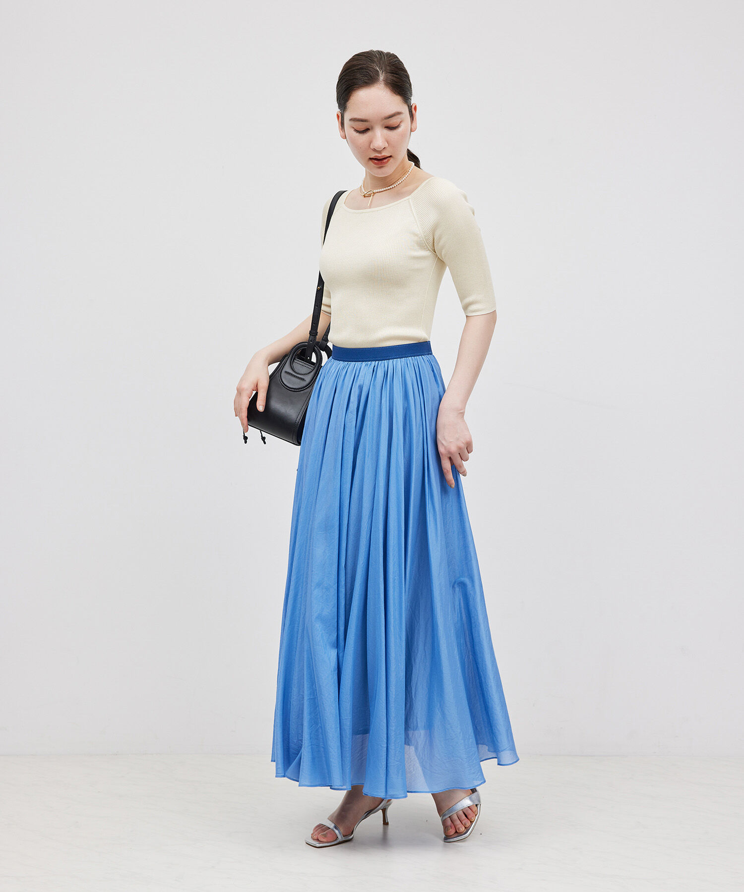 ROPE「【洗える】シルク100％ 5分袖リブトップス/スキンニット」|Tシャツ・カットソー|