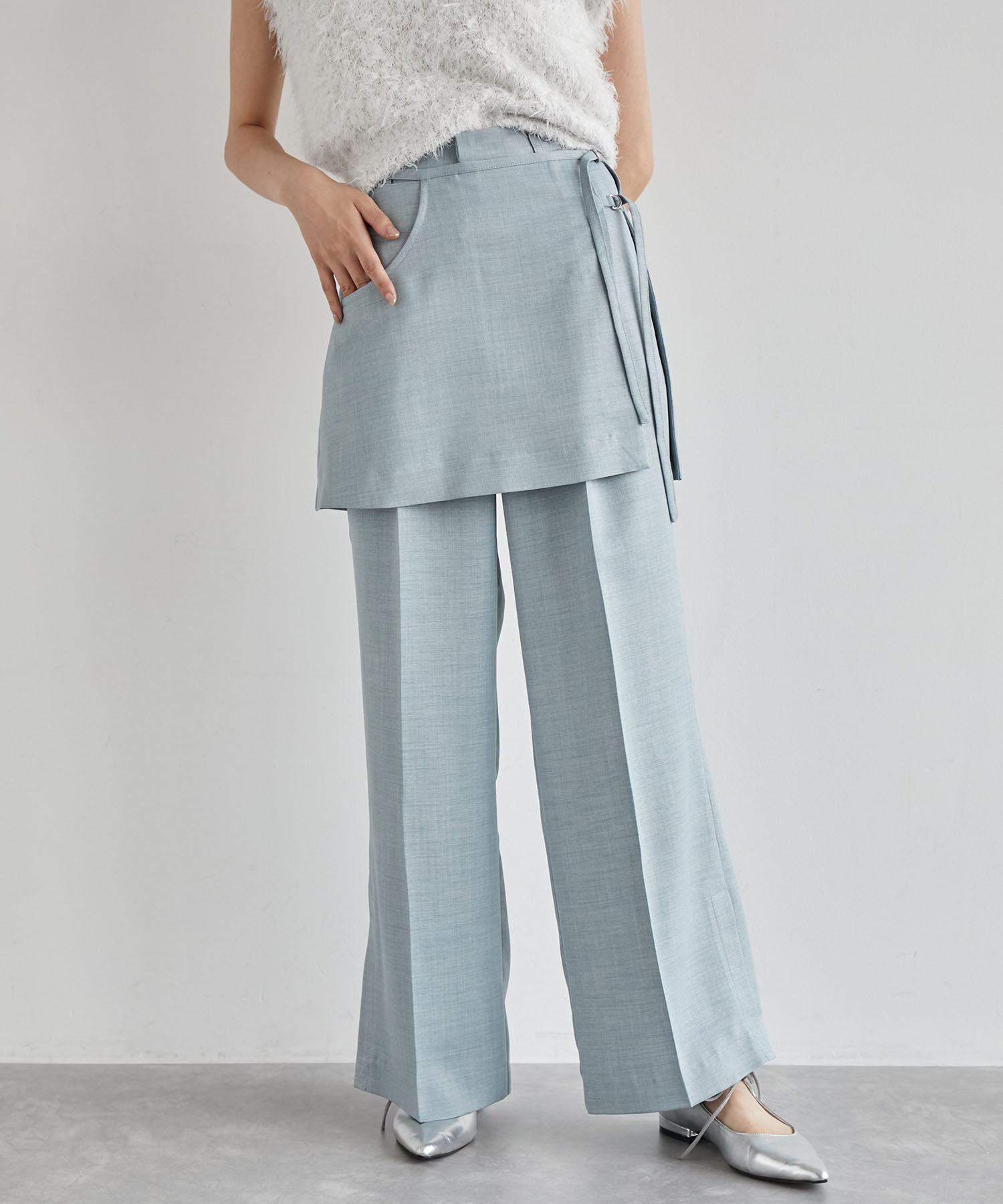 VIS「【吸水速乾/UV】スカートレイヤードスラックスパンツ【SET】」|スラックス|ブルー系(45)