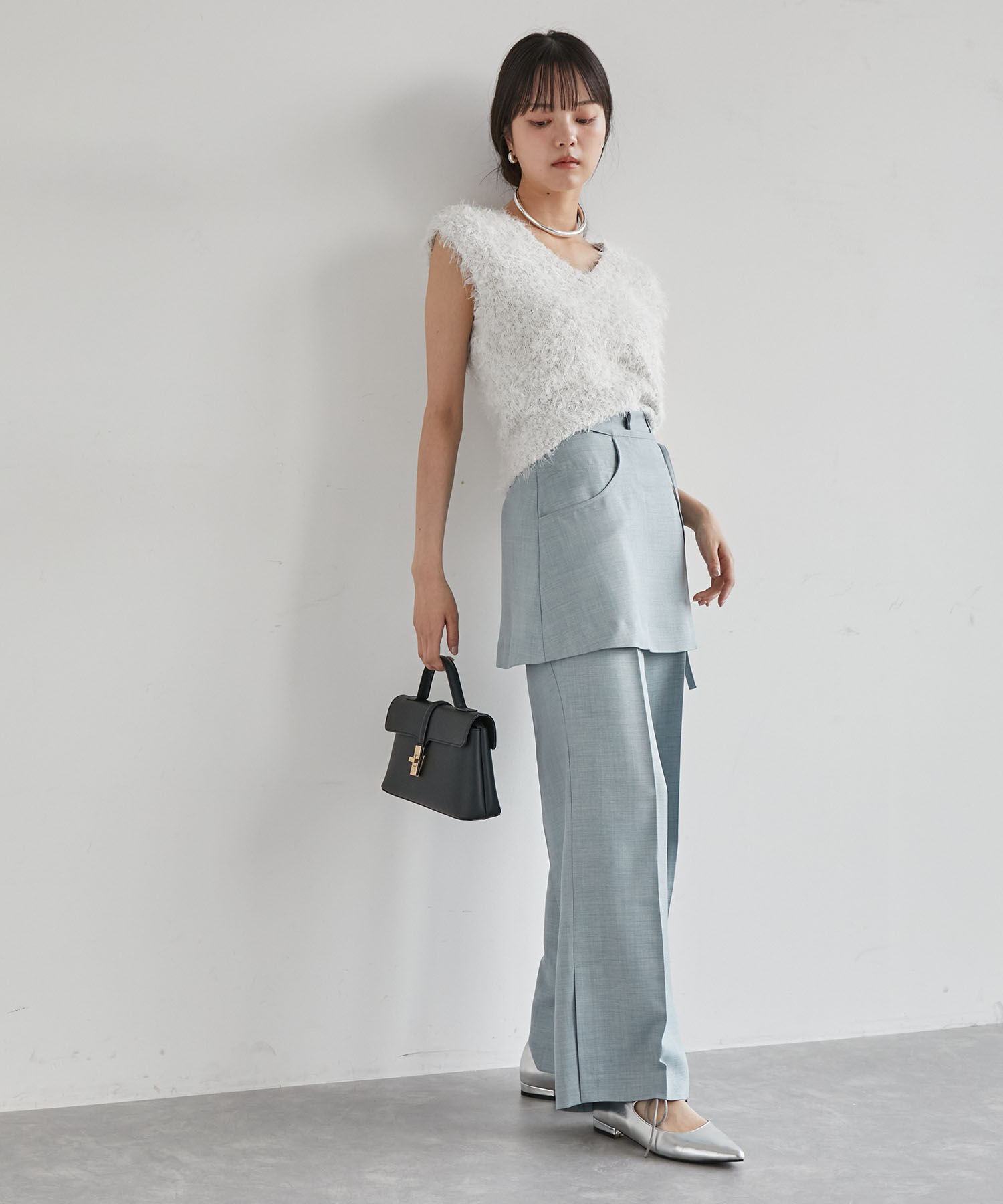 VIS「【吸水速乾/UV】スカートレイヤードスラックスパンツ【SET】」|スラックス|