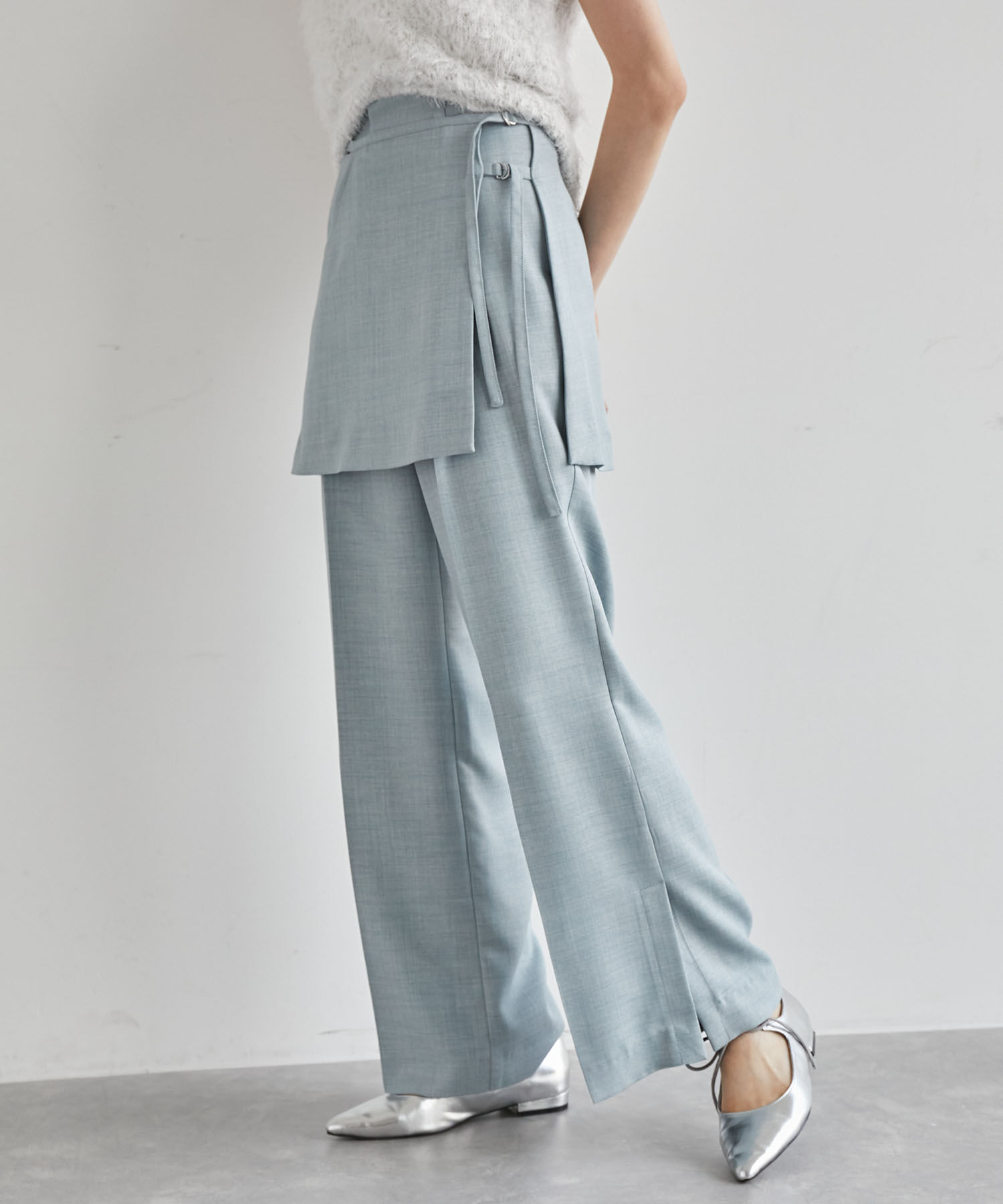 VIS「【吸水速乾/UV】スカートレイヤードスラックスパンツ【SET】」|スラックス|