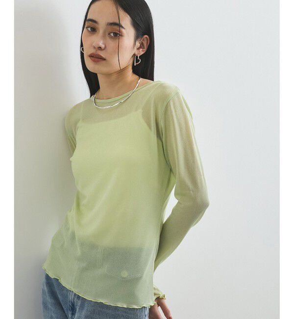 VIS「クルーネックインナートップス（レース・チェック・ラメ・シアー）」|Tシャツ・カットソー|黄緑