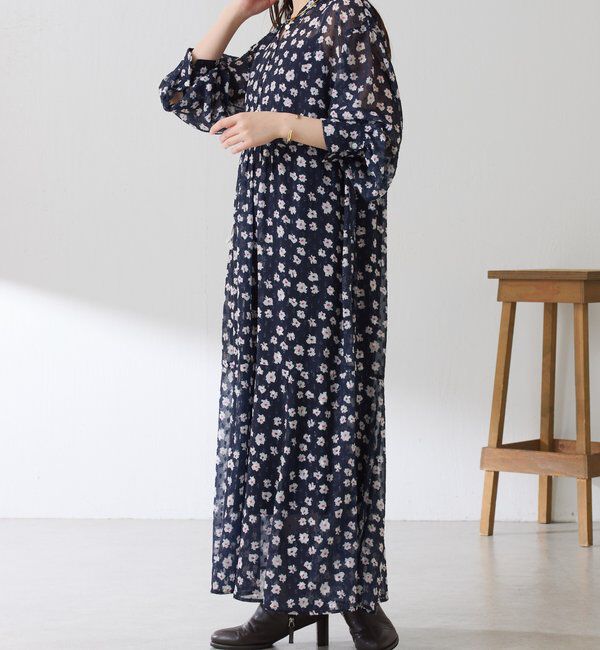  「	小花柄ラメシフォンワンピース」|ワンピース|