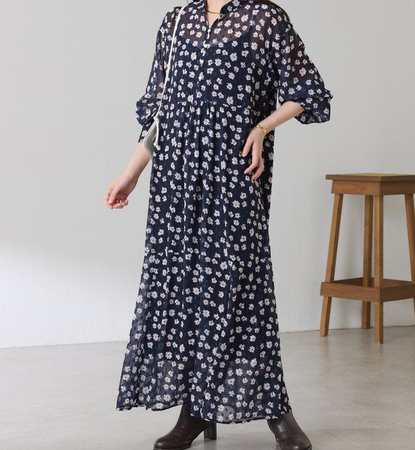  「	小花柄ラメシフォンワンピース」|ワンピース|