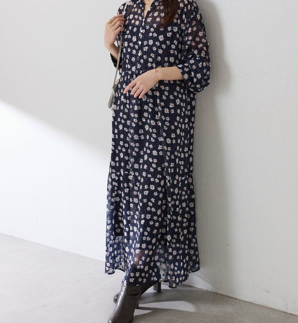  「	小花柄ラメシフォンワンピース」|ワンピース|