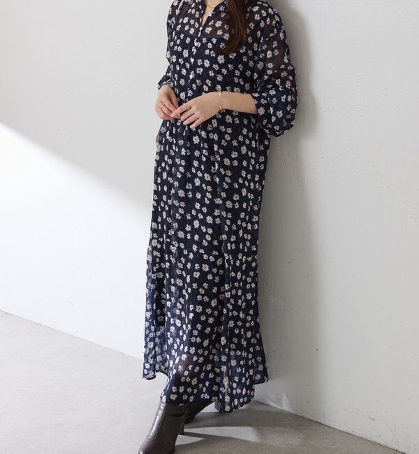  「	小花柄ラメシフォンワンピース」|ワンピース|