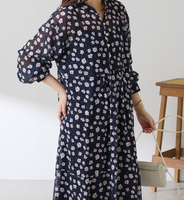  「	小花柄ラメシフォンワンピース」|ワンピース|