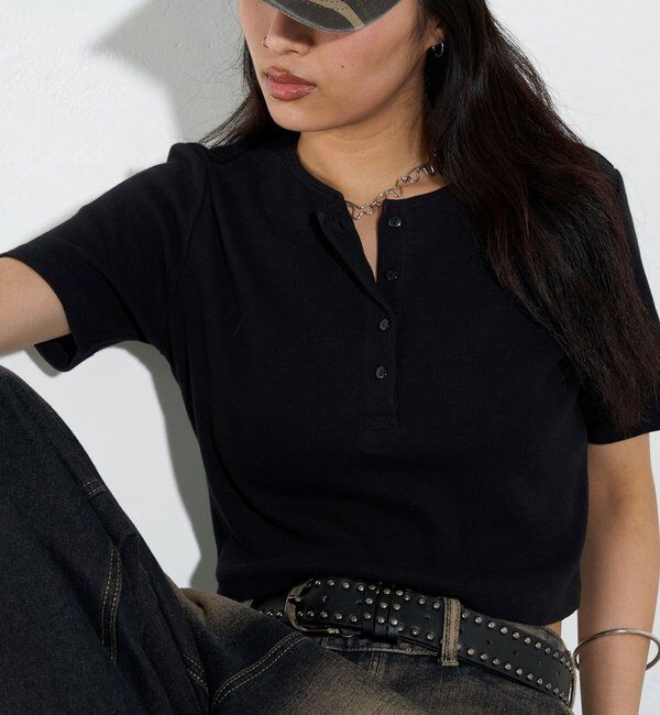  「【２サイズ 】ヘンリーネックTEE」|Tシャツ・カットソー|ブラック