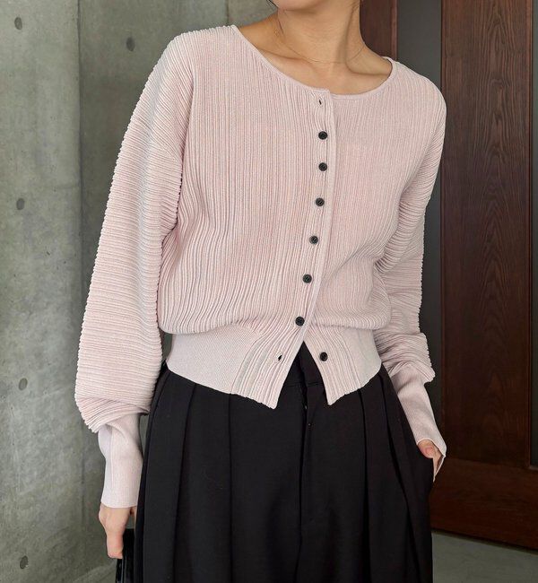  「プリーツパフカーディガン」|カーディガン|ピンク