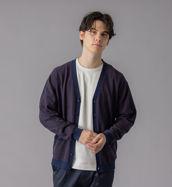ABAHOUSE「シャドー ボーダー アーガイル カーディガン」|カーディガン|ネイビー
