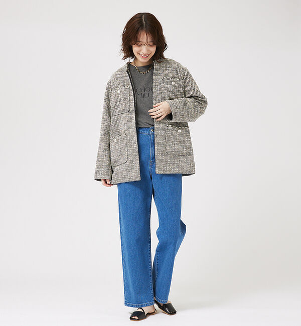 abahouse mavie「ツィードオーバージャケット」|ノーカラージャケット|