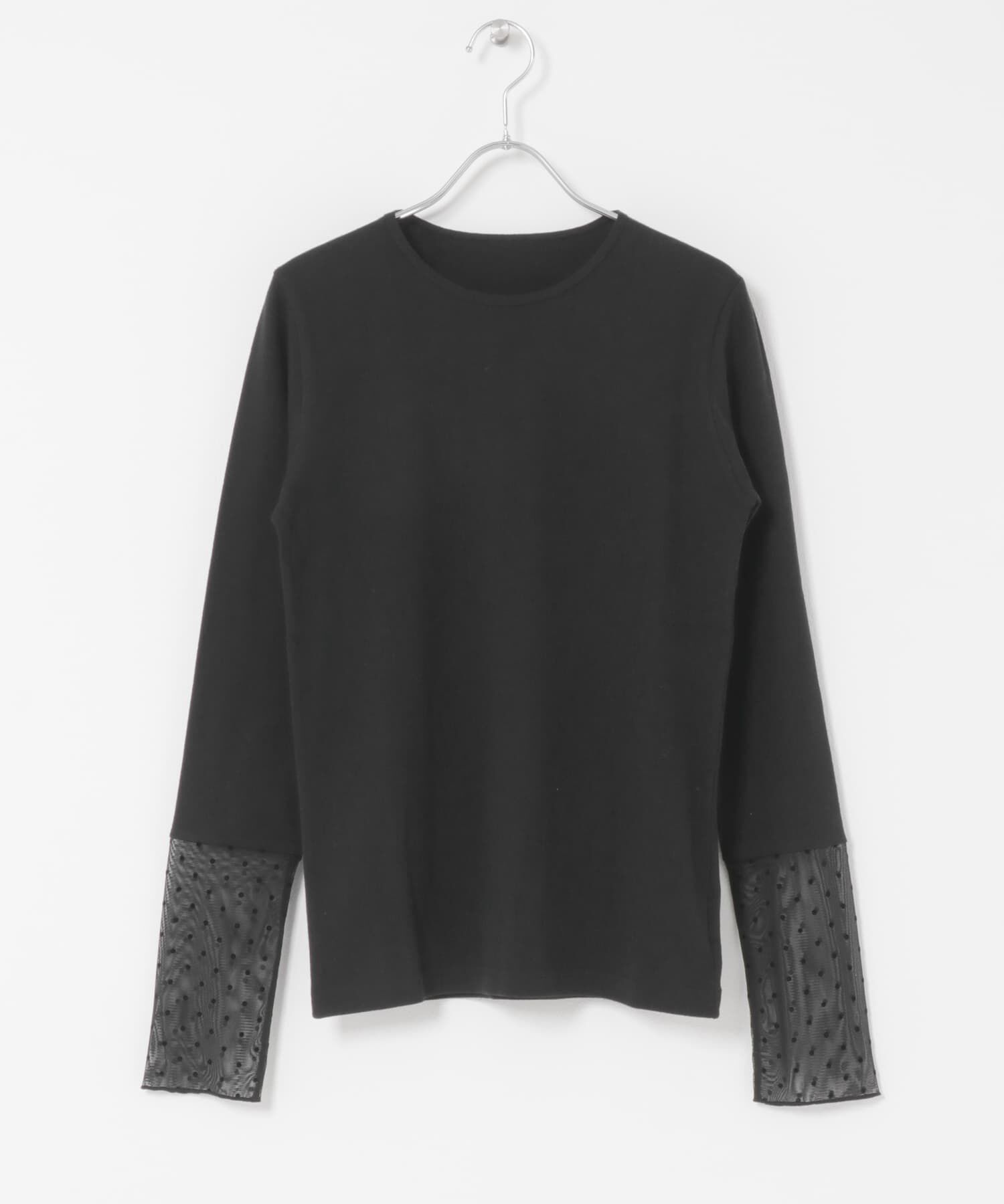 URBAN RESEARCH DOORS「袖ドット柄切替ロングスリーブTシャツ」|Tシャツ・カットソー|ブラック