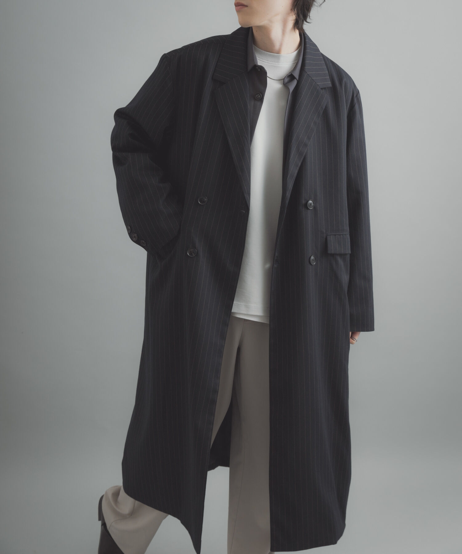 SENSE OF PLACE by URBAN RESEARCH「ダブルブレストロングコート」|ノーカラーコート|ネイビー