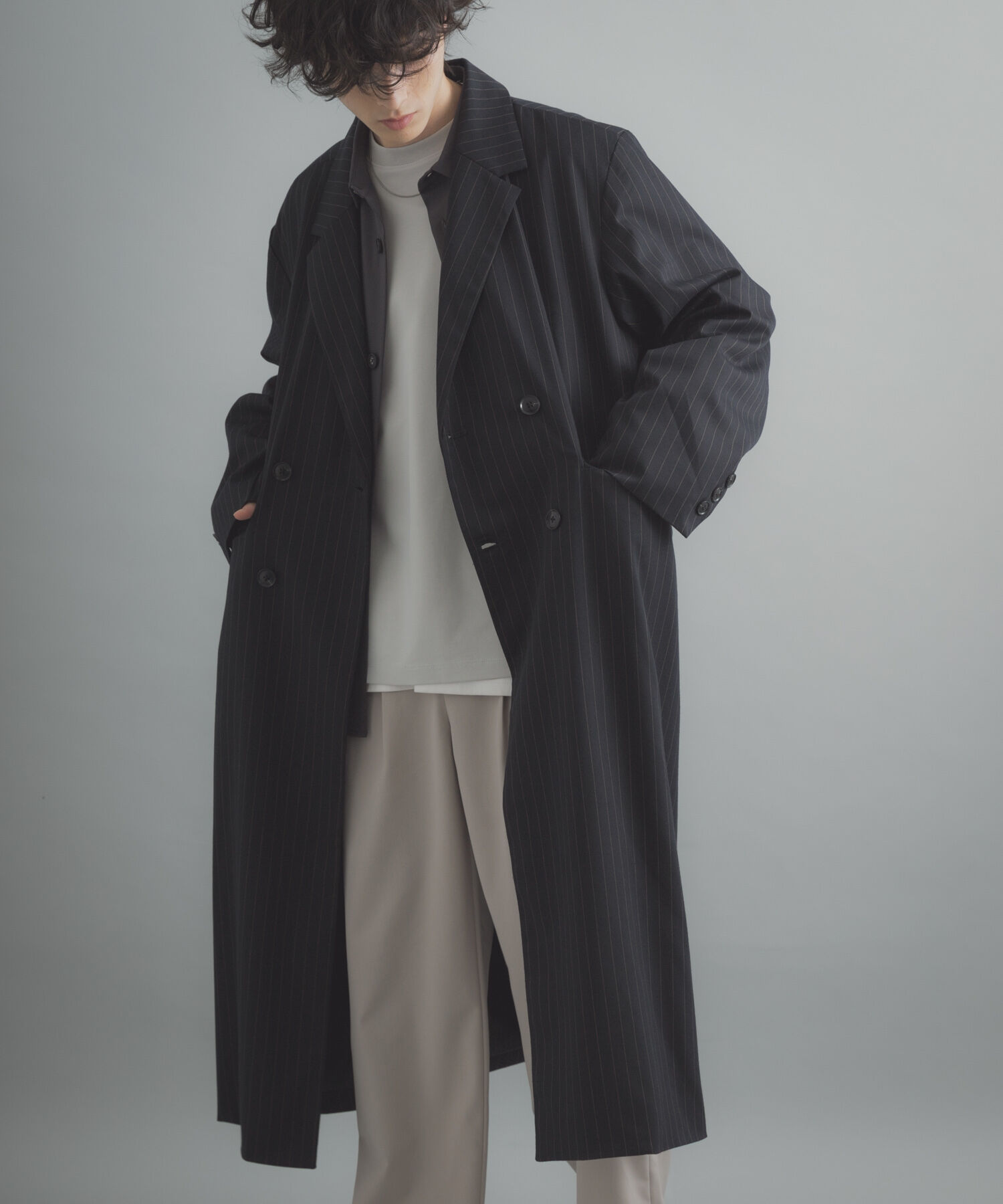 SENSE OF PLACE by URBAN RESEARCH「ダブルブレストロングコート」|ノーカラーコート|