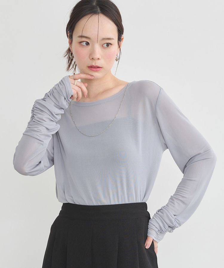 earth music&ecology「シャーリングスリーブシアープルオーバー」|Tシャツ・カットソー|Gray