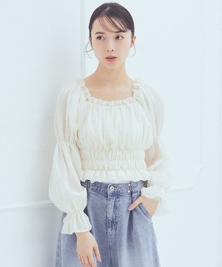 earth music&ecology「スクエアネックシャーリングショートブラウス」|シャツ・ブラウス|Ivory
