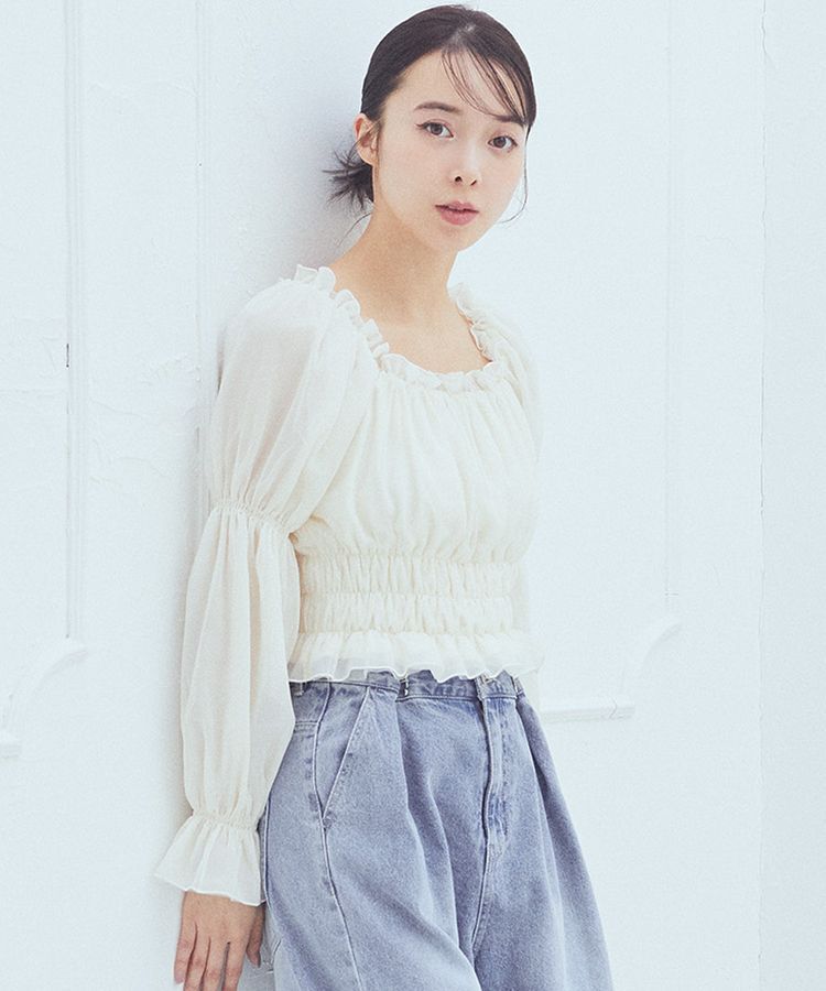 earth music&ecology「スクエアネックシャーリングショートブラウス」|シャツ・ブラウス|