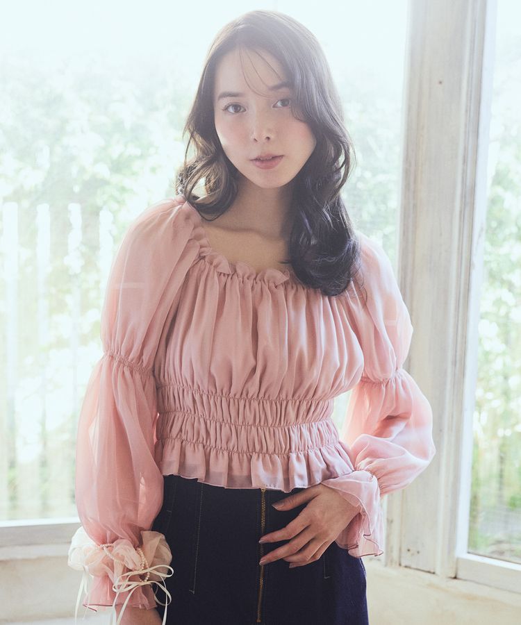 earth music&ecology「スクエアネックシャーリングショートブラウス」|シャツ・ブラウス|Pink