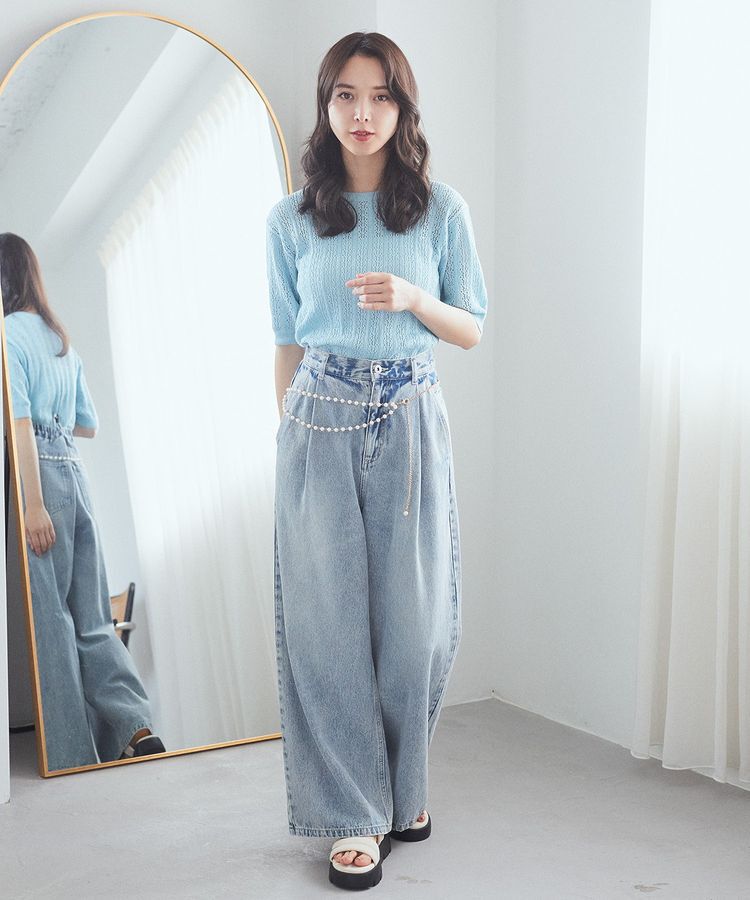 earth music&ecology「ワンポイントロゴ刺繍デニムパンツ」|デニム|