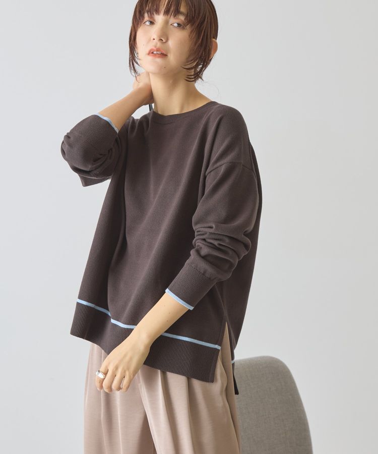 AMERICAN HOLIC「バイカラークルーネックニットプルオーバー」|ニット・セーター|Brown