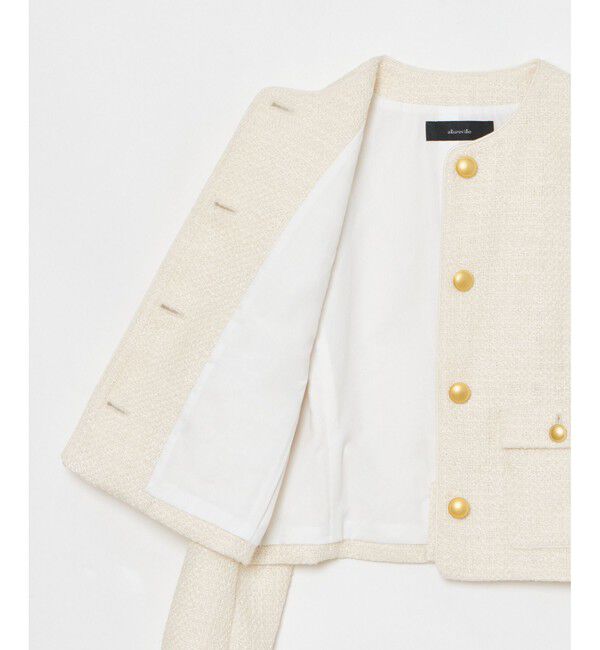 allureville「ファンシーツィードクルーネックジャケット」|ノーカラージャケット|