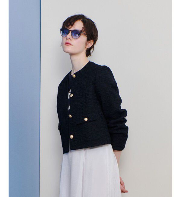 allureville「ファンシーツィードクルーネックジャケット」|ノーカラージャケット|