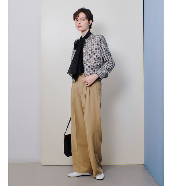 allureville「ファンシーツィードクルーネックジャケット」|ノーカラージャケット|