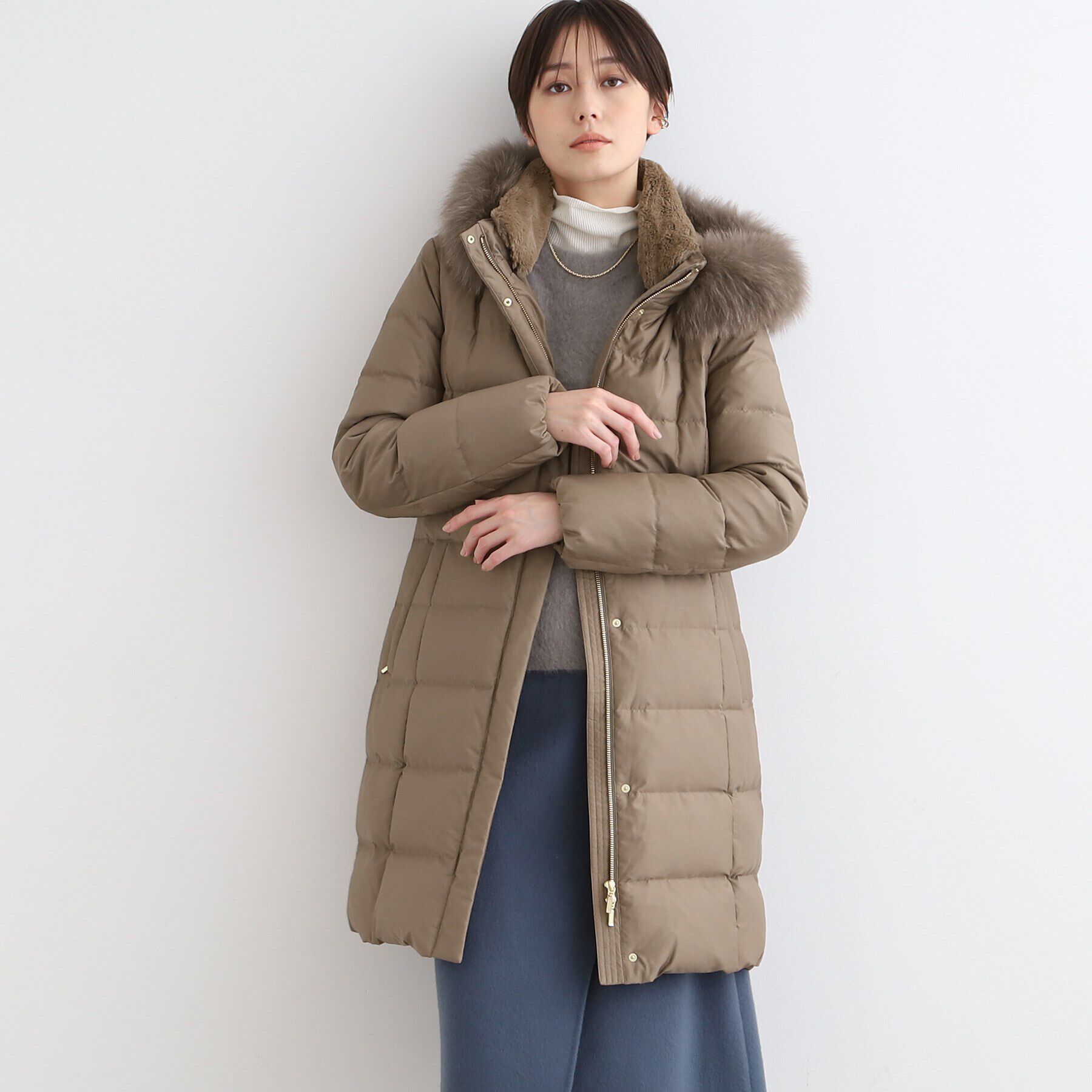 INDIVI「【リニューアル！／マルチWAY／フォックスファー／ロング丈】リサイクルダウンコート」|ダウン|キャメル(041)