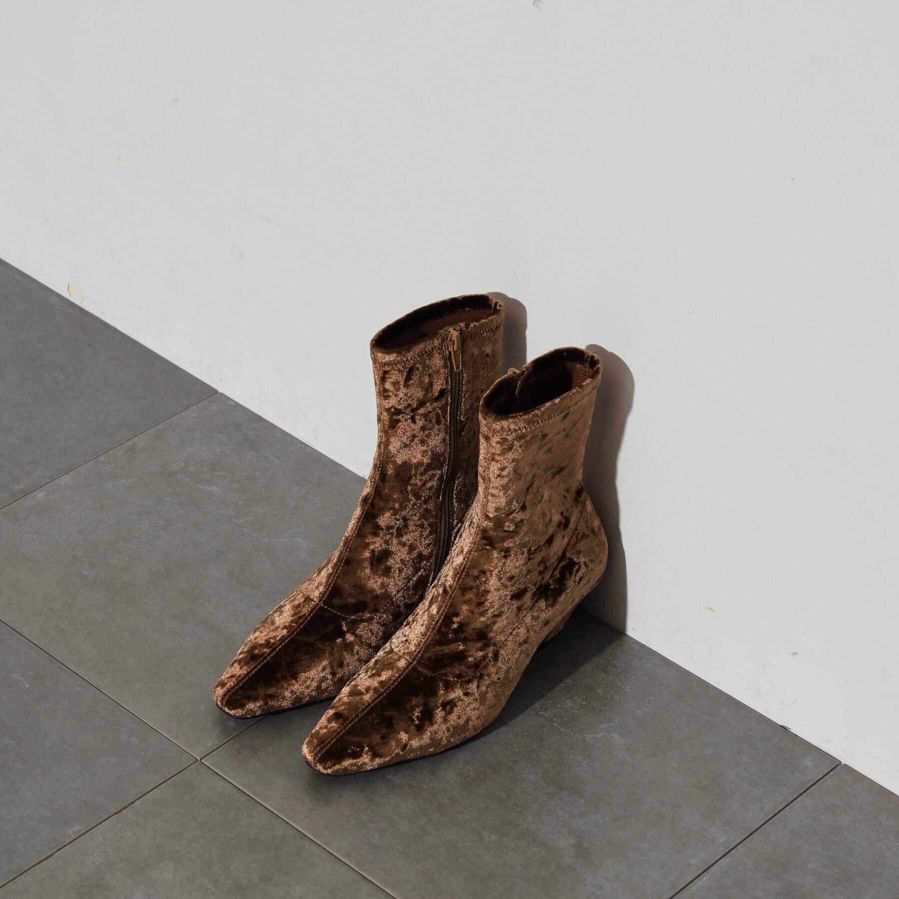 GALLEST「クラッシュベロアショートブーツ」|ショートブーツ|ブラウン(043)