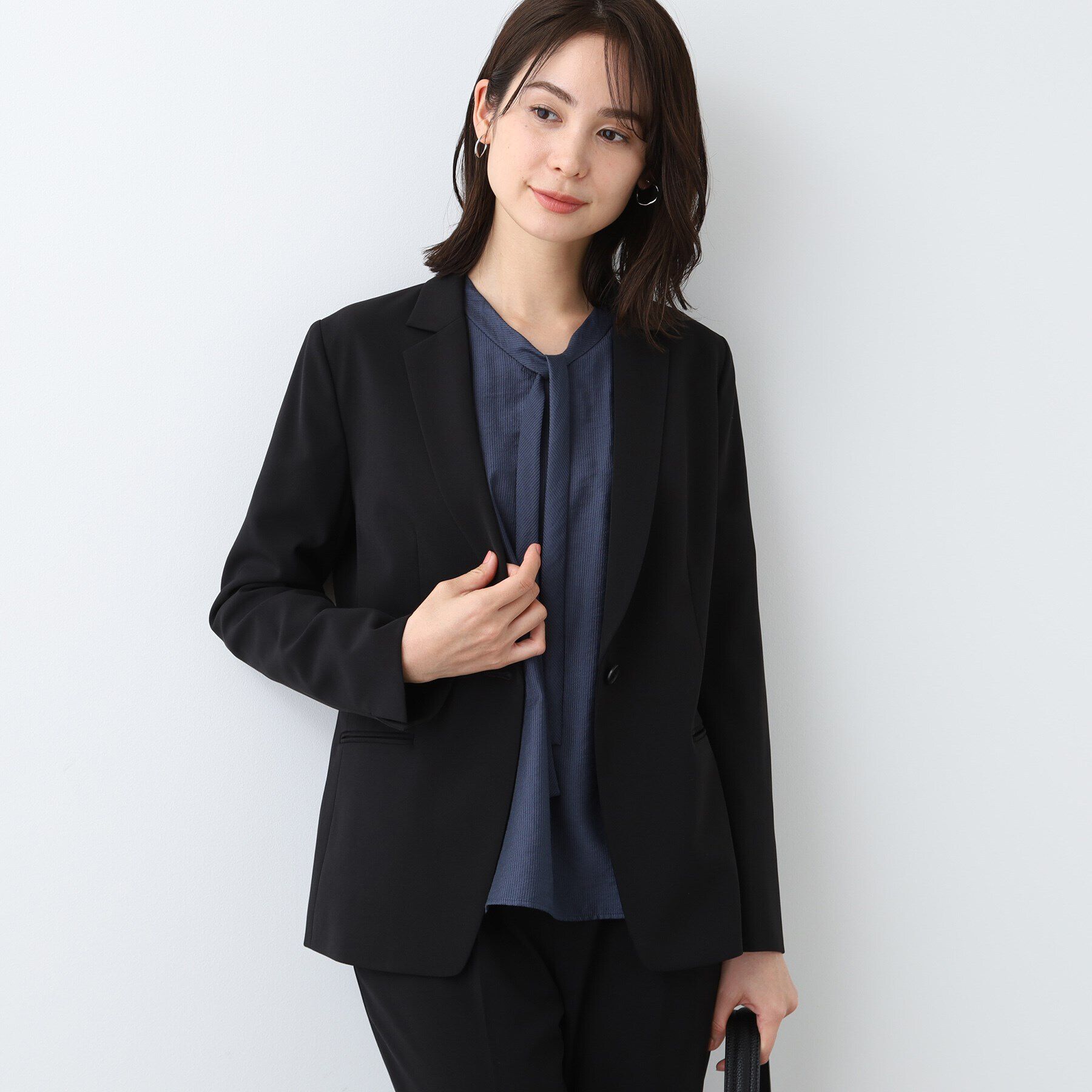 INDIVI「【洗える／UVケア／スーツ】ストレッチテーラードカラージャケット」|スーツ|ブラック(019)