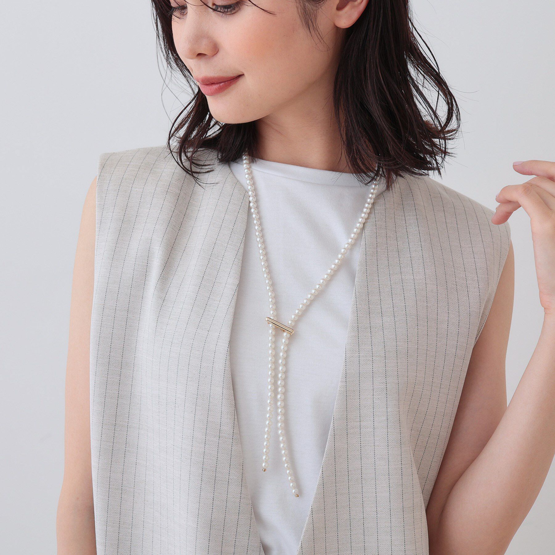 INDIVI「パール調ボウタイネックレス」|ネックレス|