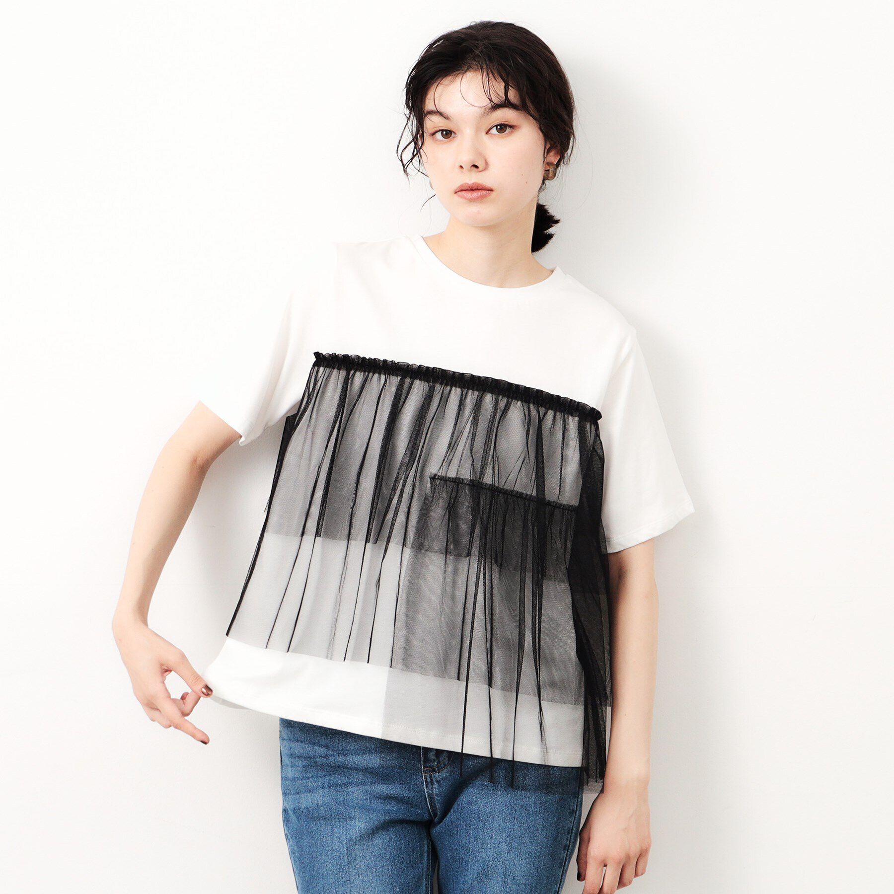 OPAQUE.CLIP「チュールドッキングTシャツ【洗濯機洗い可】」|Tシャツ・カットソー|