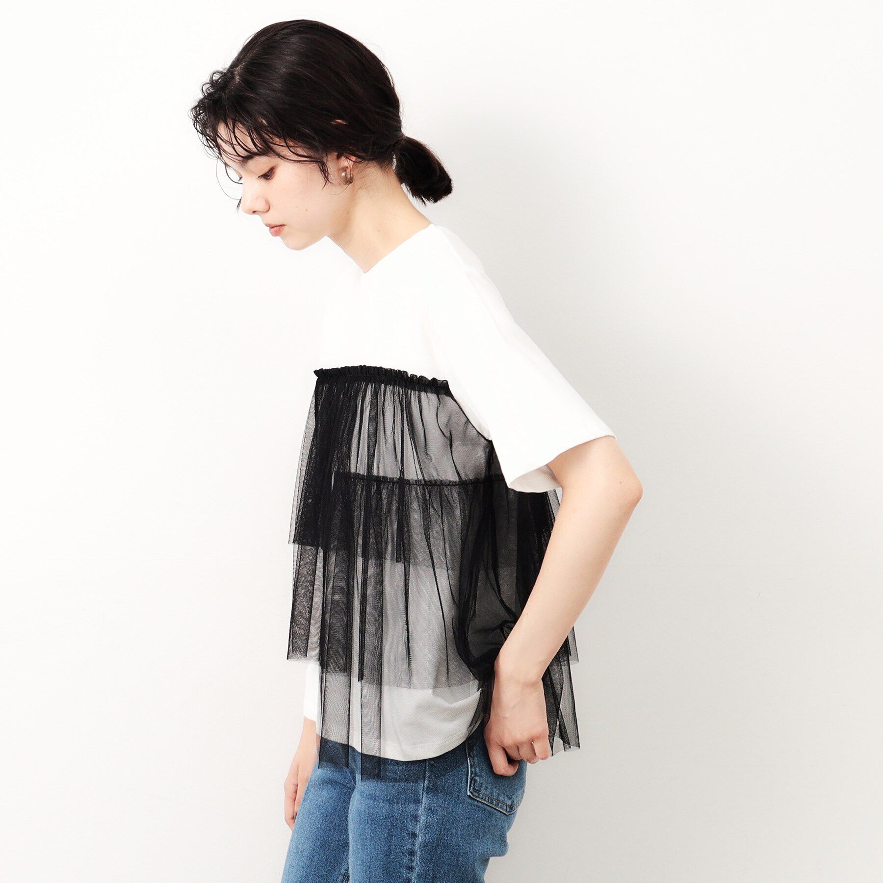 OPAQUE.CLIP「チュールドッキングTシャツ【洗濯機洗い可】」|Tシャツ・カットソー|