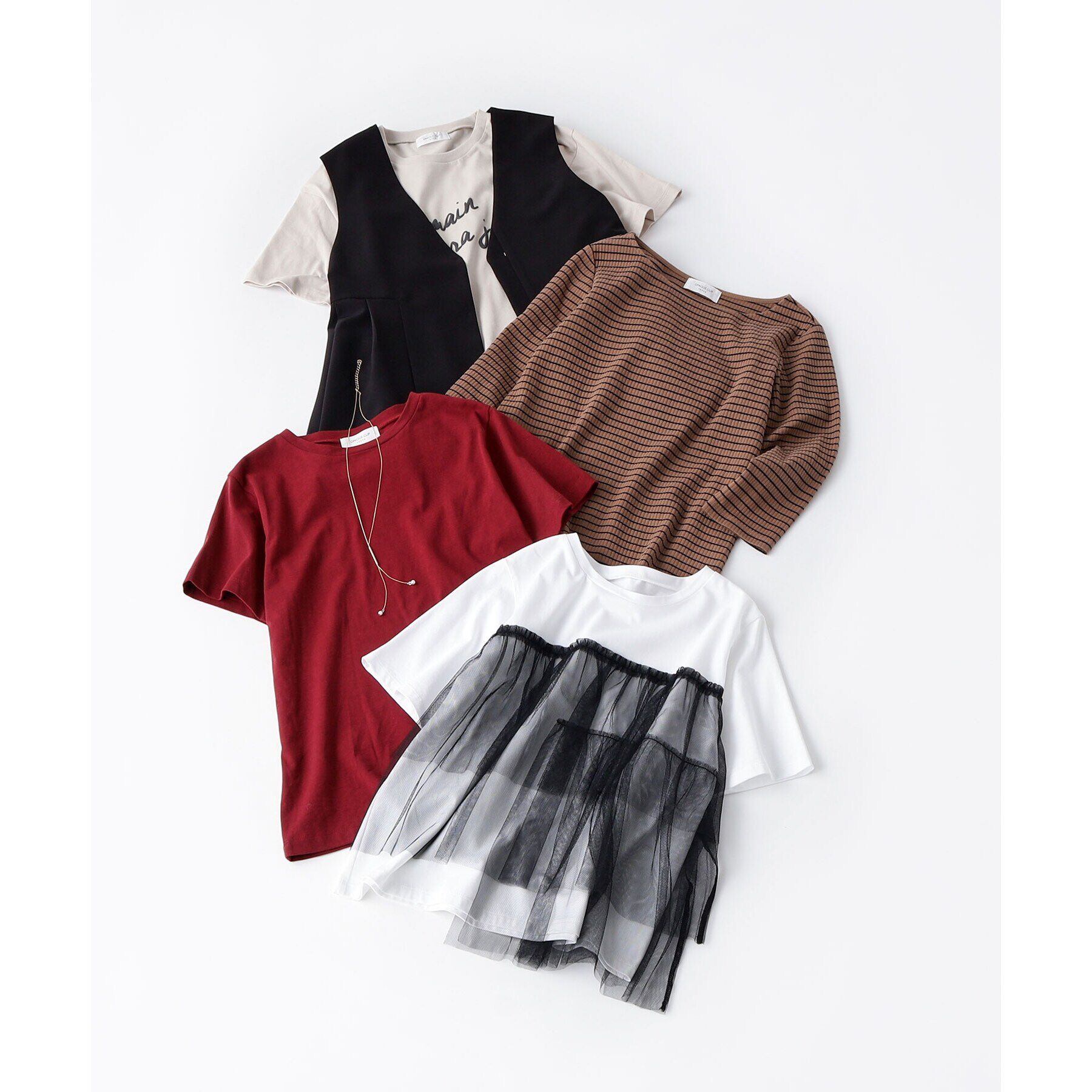 OPAQUE.CLIP「チュールドッキングTシャツ【洗濯機洗い可】」|Tシャツ・カットソー|