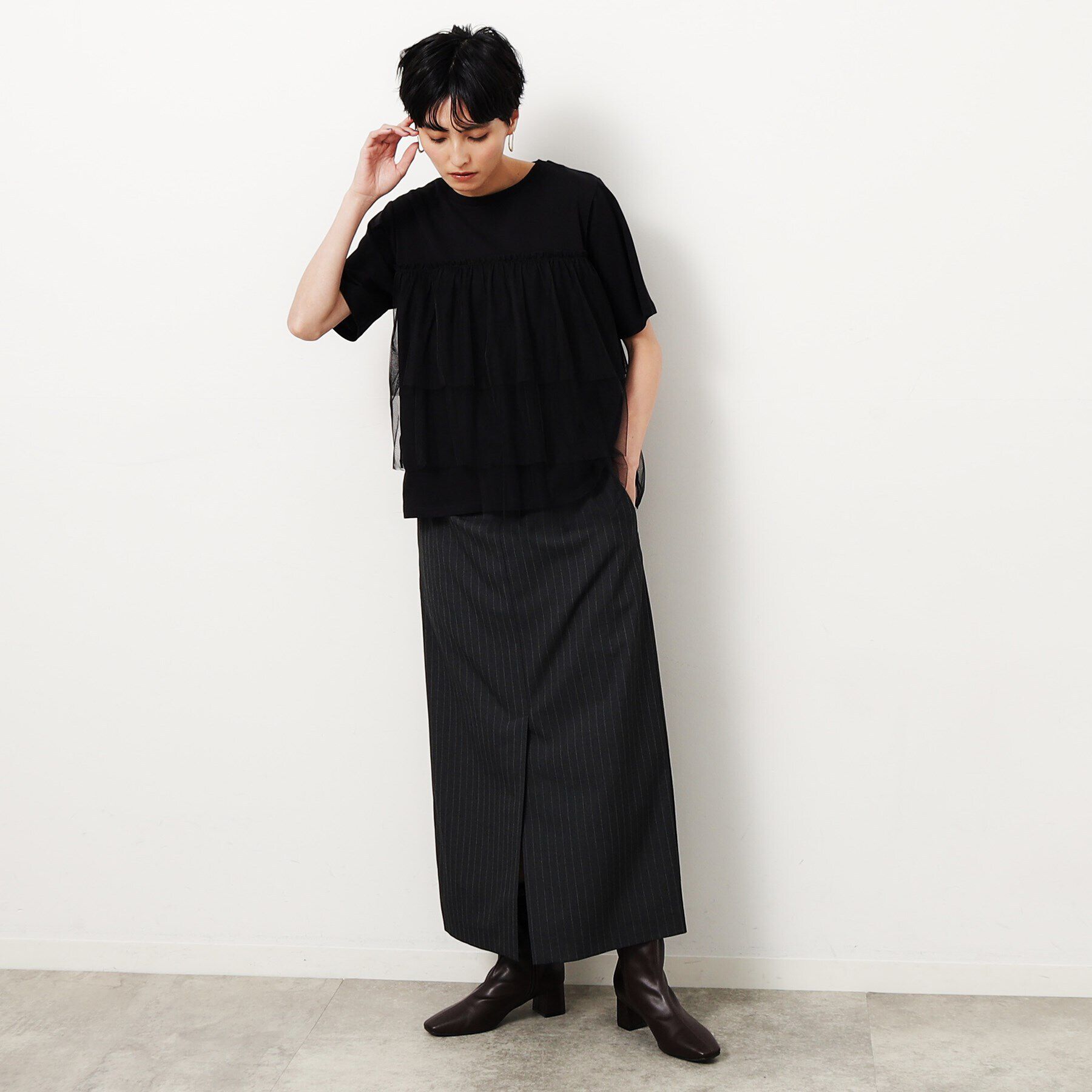 OPAQUE.CLIP「チュールドッキングTシャツ【洗濯機洗い可】」|Tシャツ・カットソー|