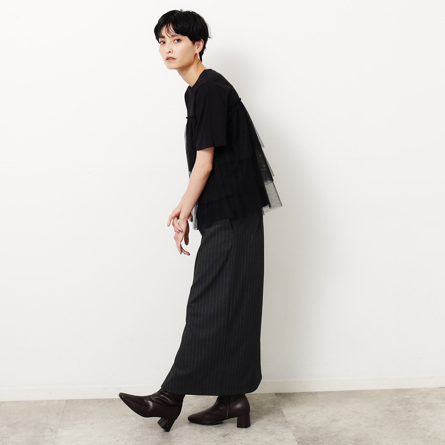 OPAQUE.CLIP「チュールドッキングTシャツ【洗濯機洗い可】」|Tシャツ・カットソー|