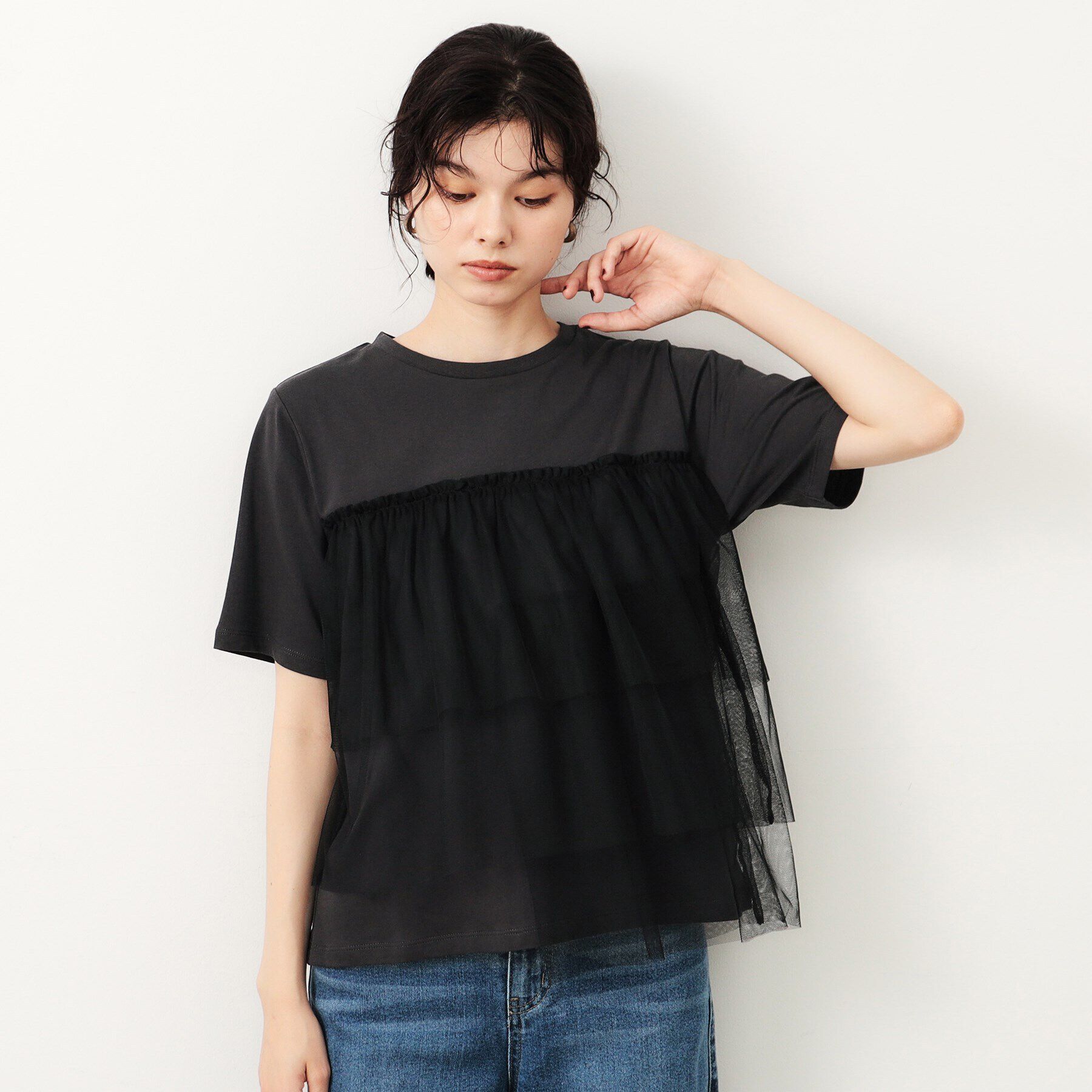 OPAQUE.CLIP「チュールドッキングTシャツ【洗濯機洗い可】」|Tシャツ・カットソー|