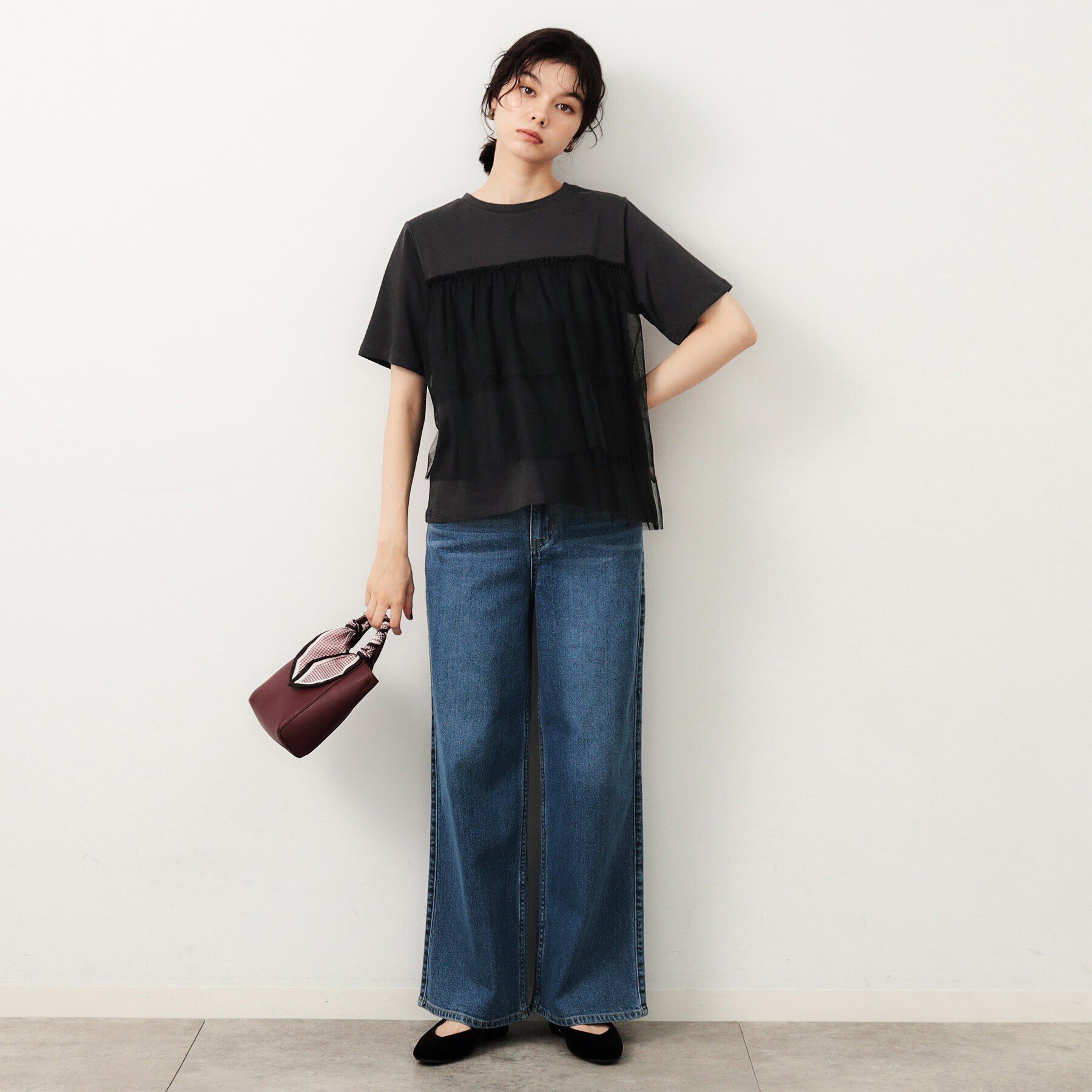 OPAQUE.CLIP「チュールドッキングTシャツ【洗濯機洗い可】」|Tシャツ・カットソー|